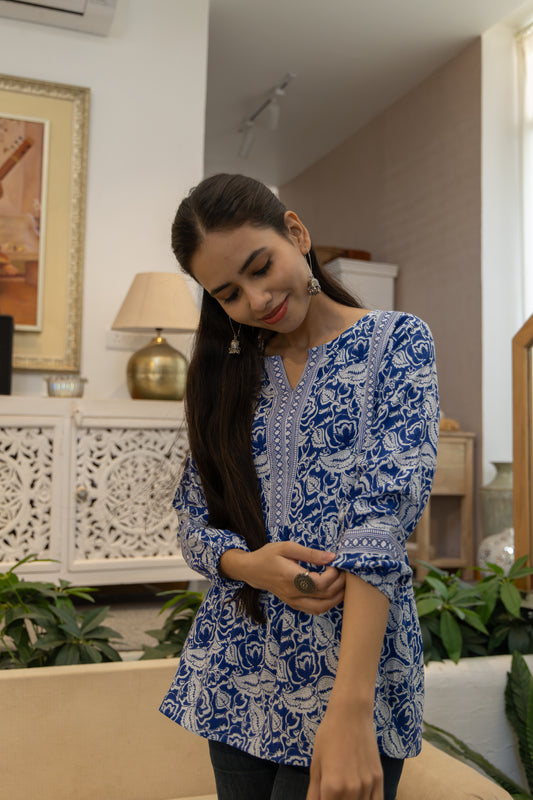 Petal Charm Blue Peplum Top