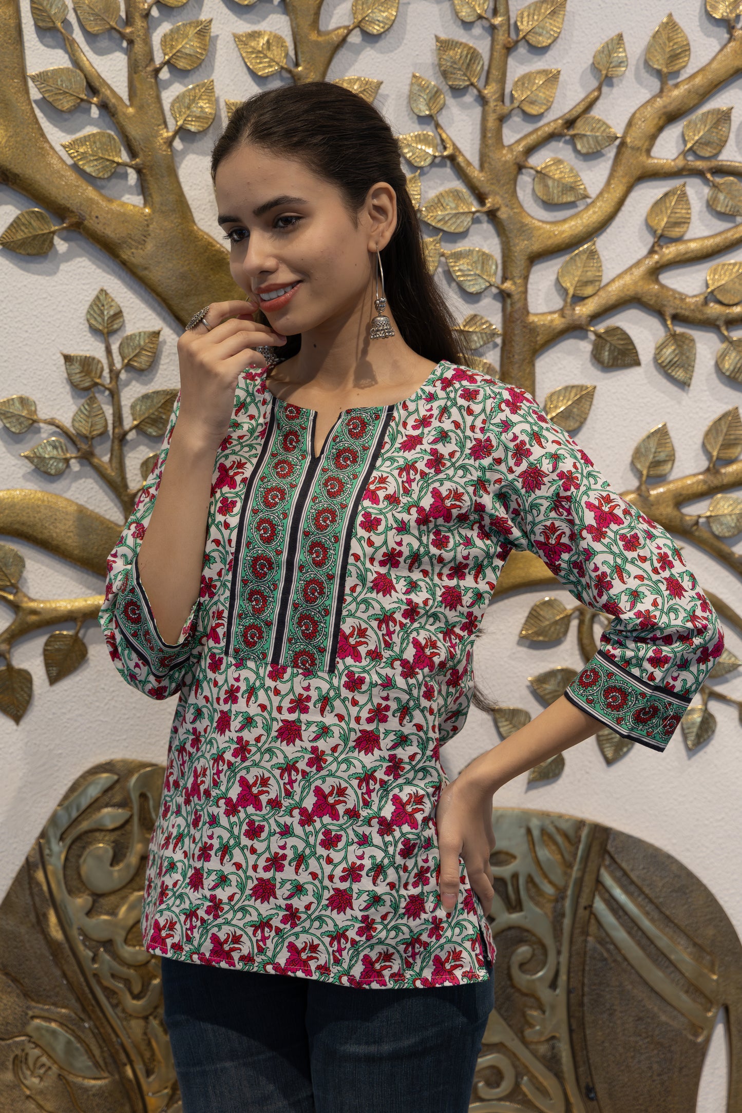 Rose Garden Relaxed Fit Cotton Kurti