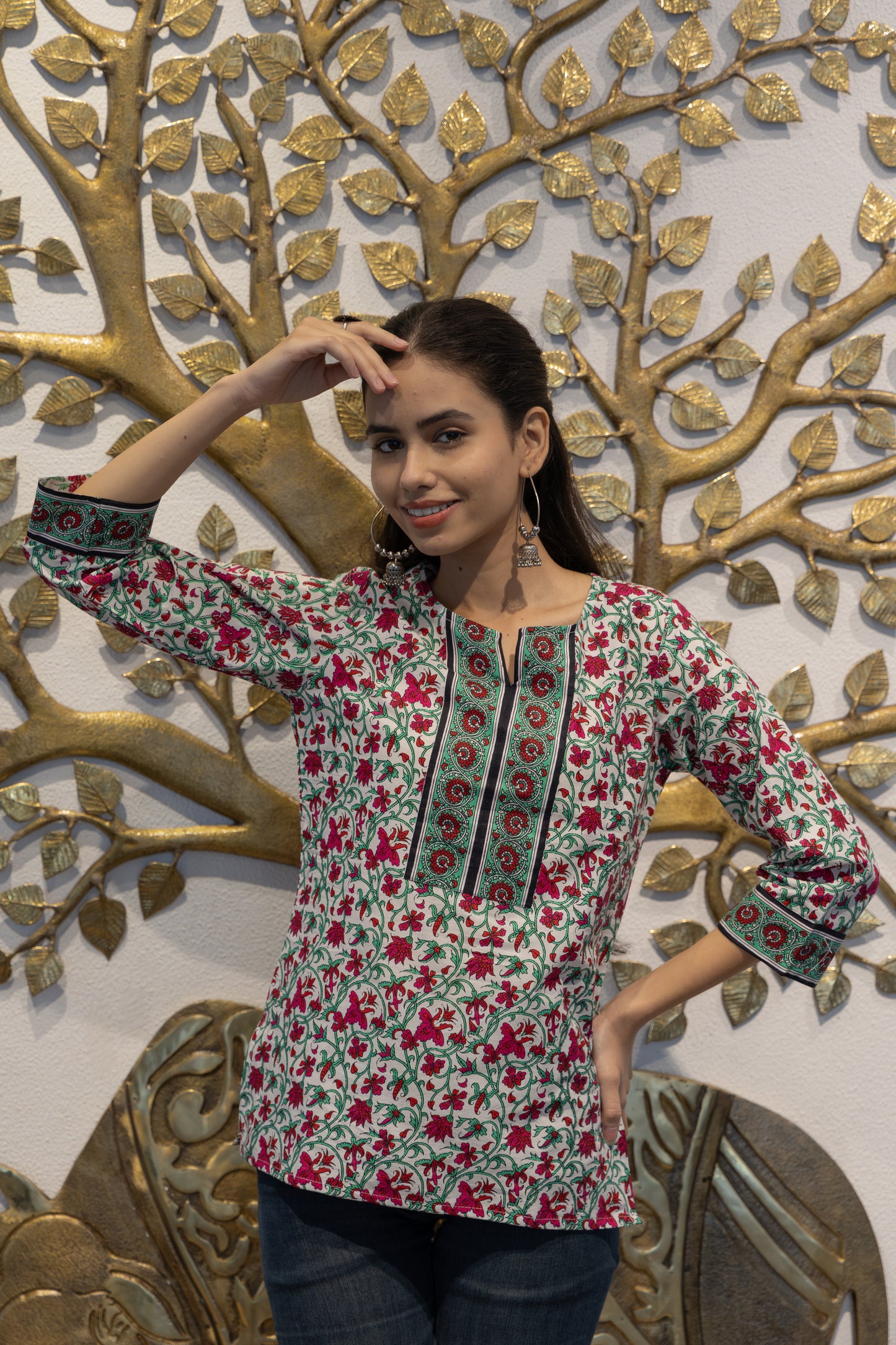 Rose Garden Relaxed Fit Cotton Kurti