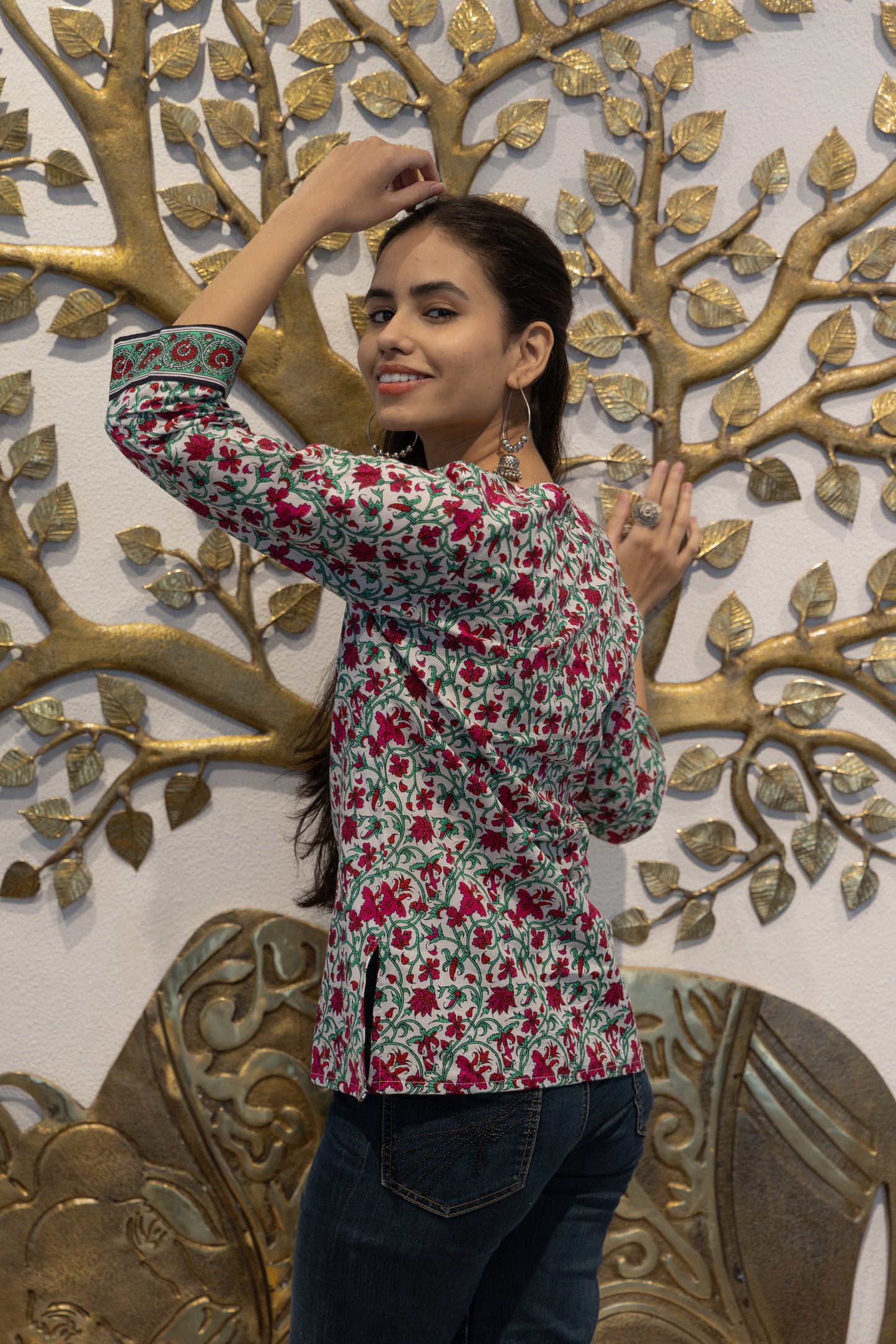 Rose Garden Relaxed Fit Cotton Kurti