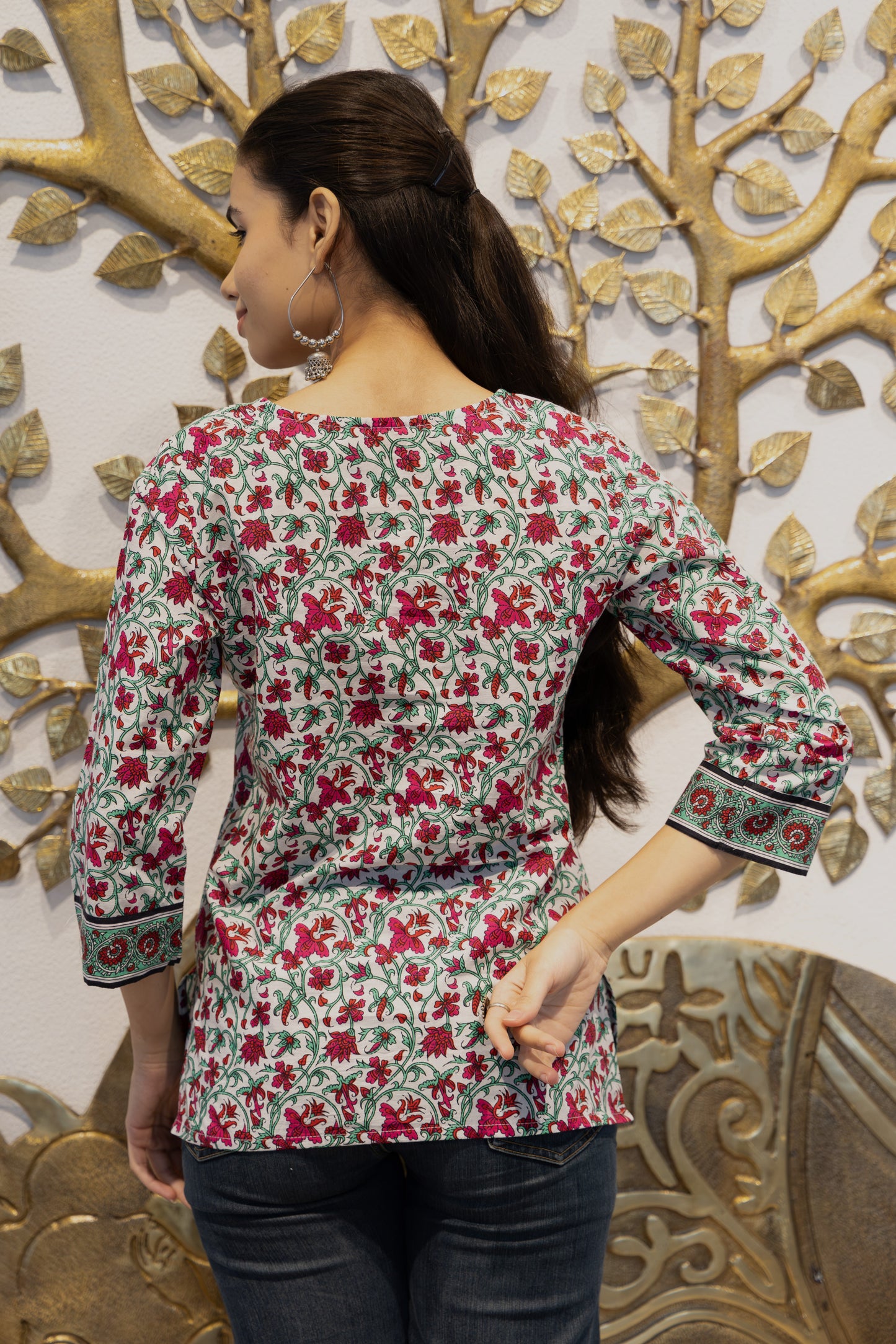 Rose Garden Relaxed Fit Cotton Kurti