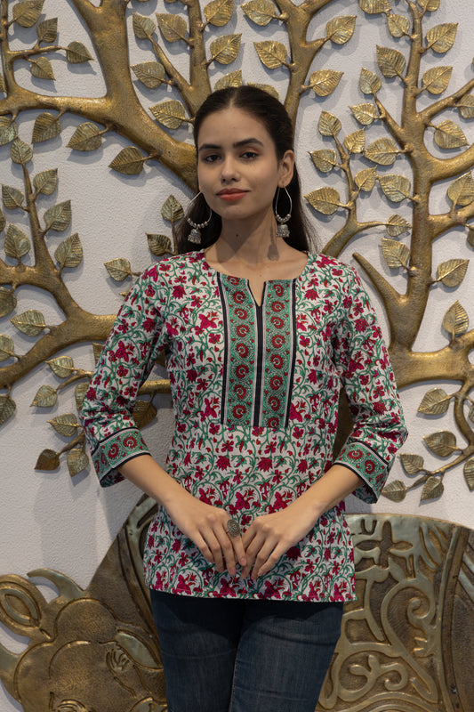 Rose Garden Relaxed Fit Cotton Kurti