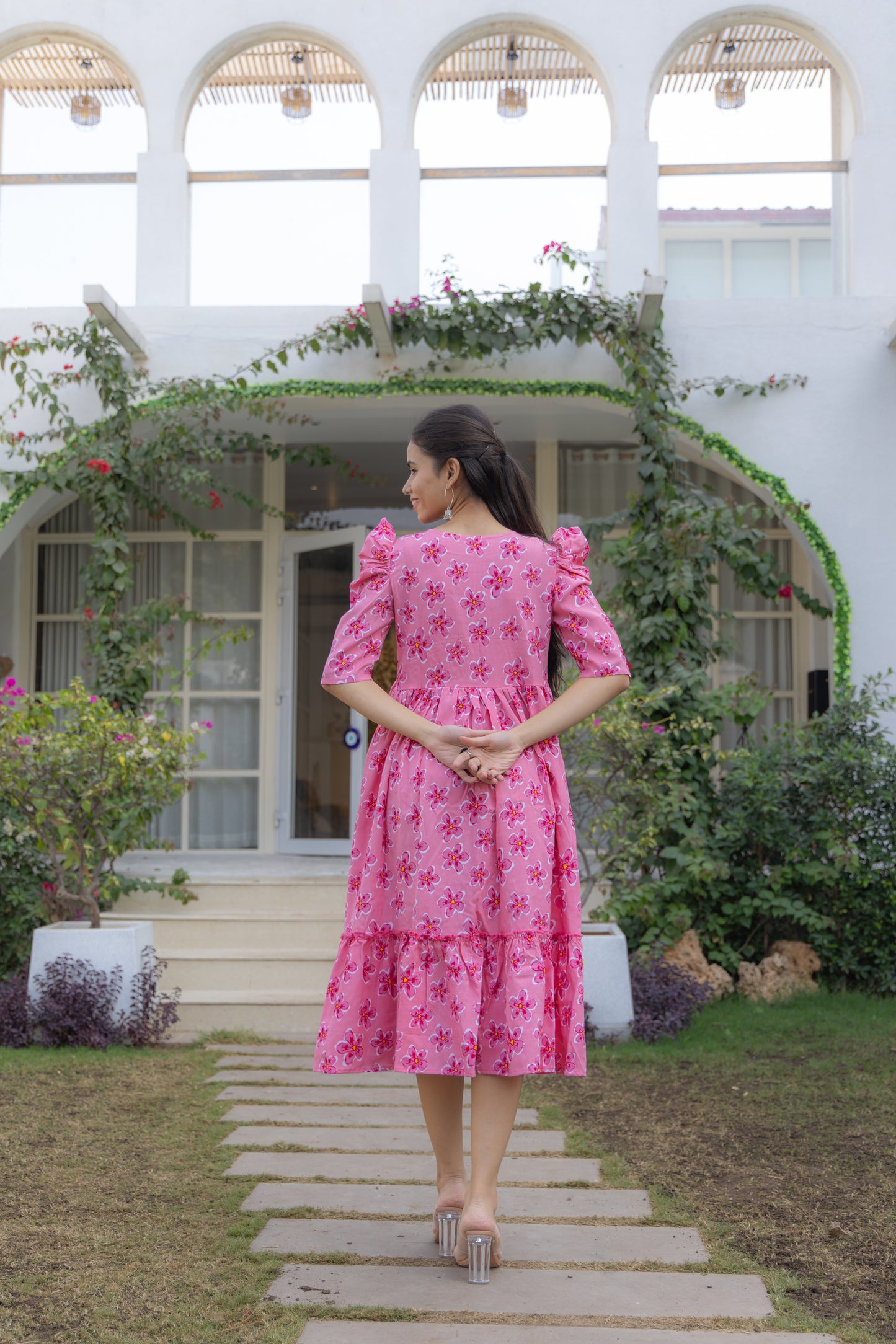 Rose Whimsy Tiered Dress (Pink)