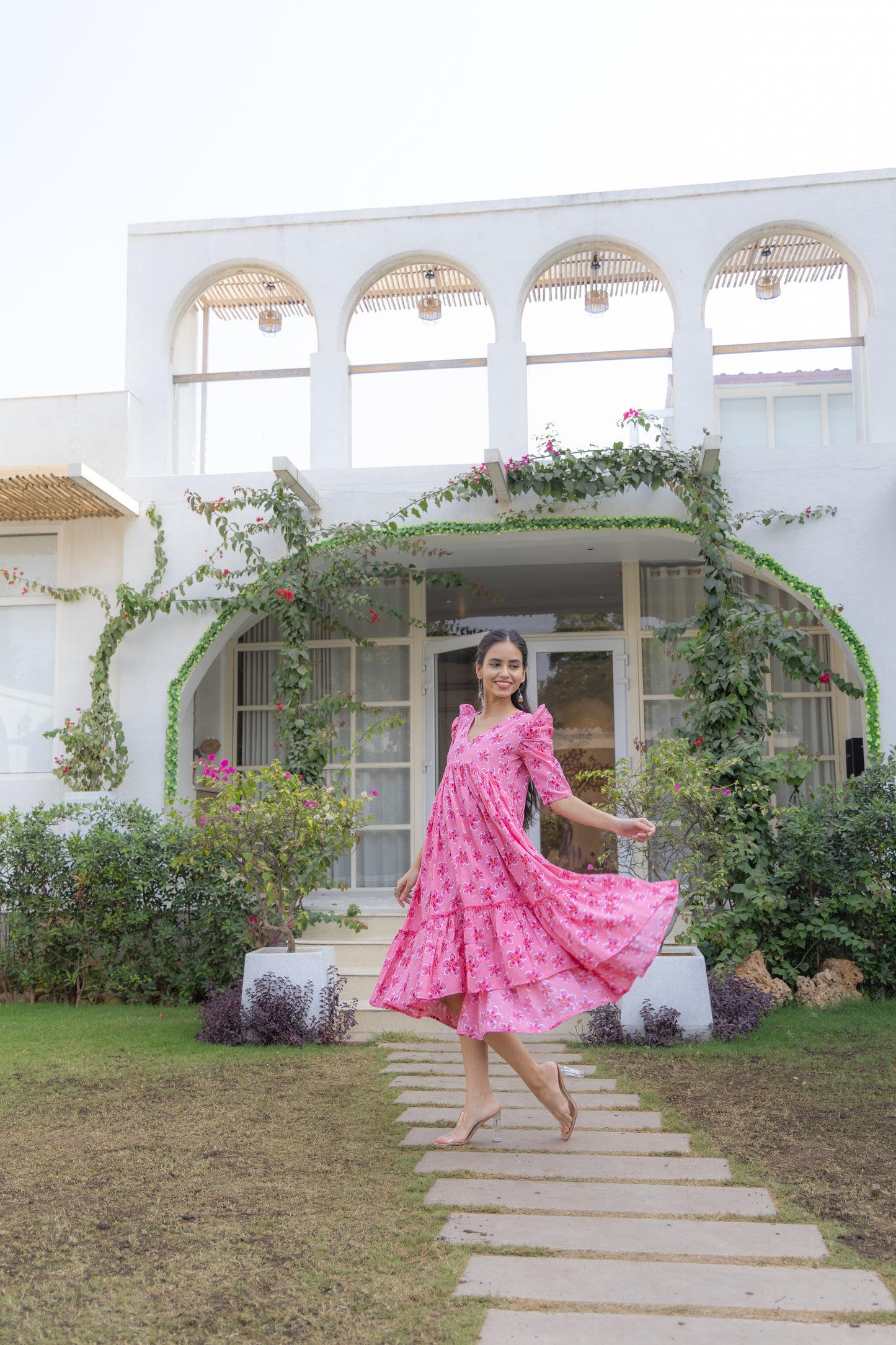 Rose Whimsy Tiered Dress (Pink)