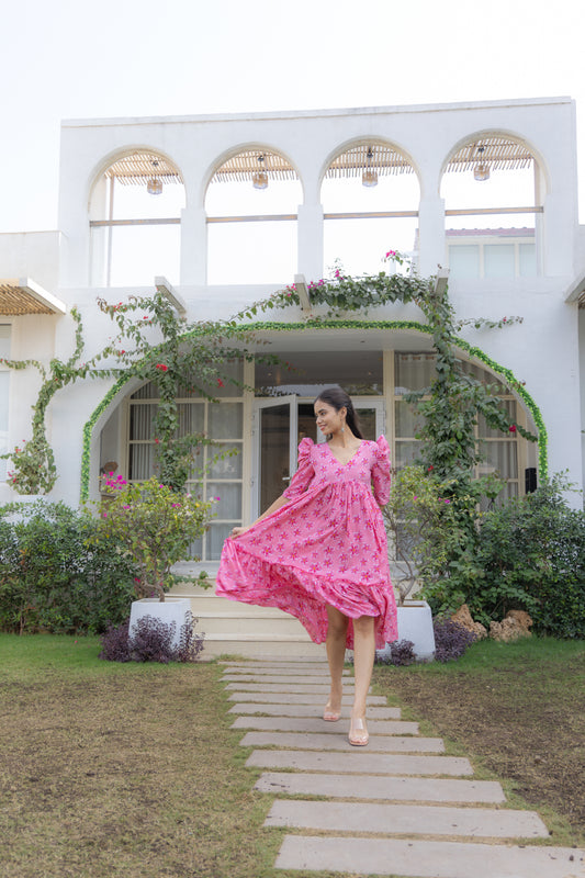 Rose Whimsy Tiered Dress (Pink)