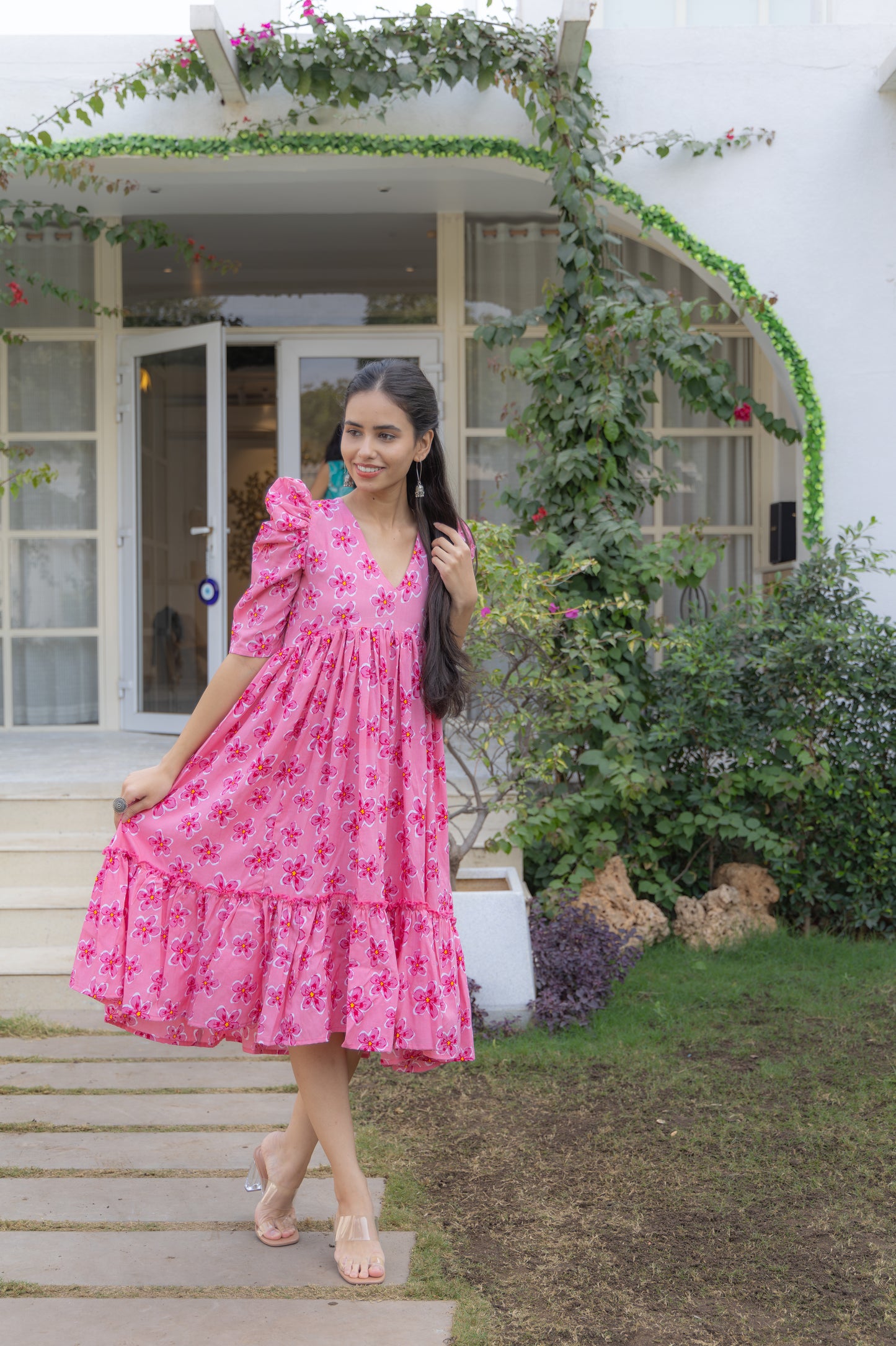 Rose Whimsy Tiered Dress (Pink)
