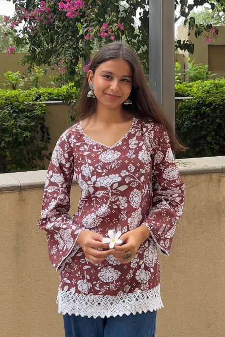 Ridhima – Brown Floral Short Kurta