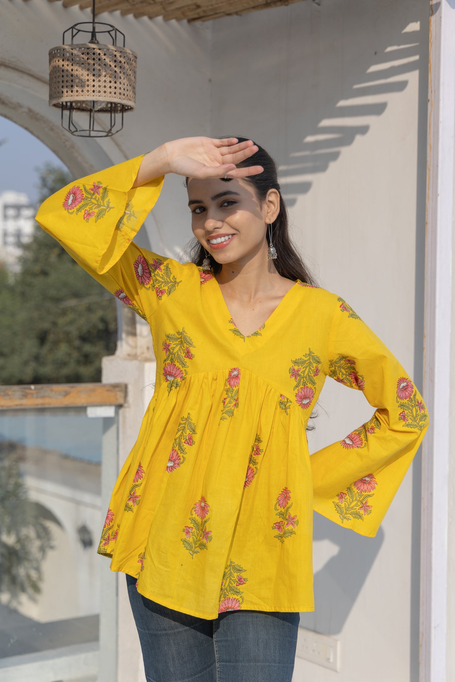 Sunlit Bloom Peplum Top (Yellow)
