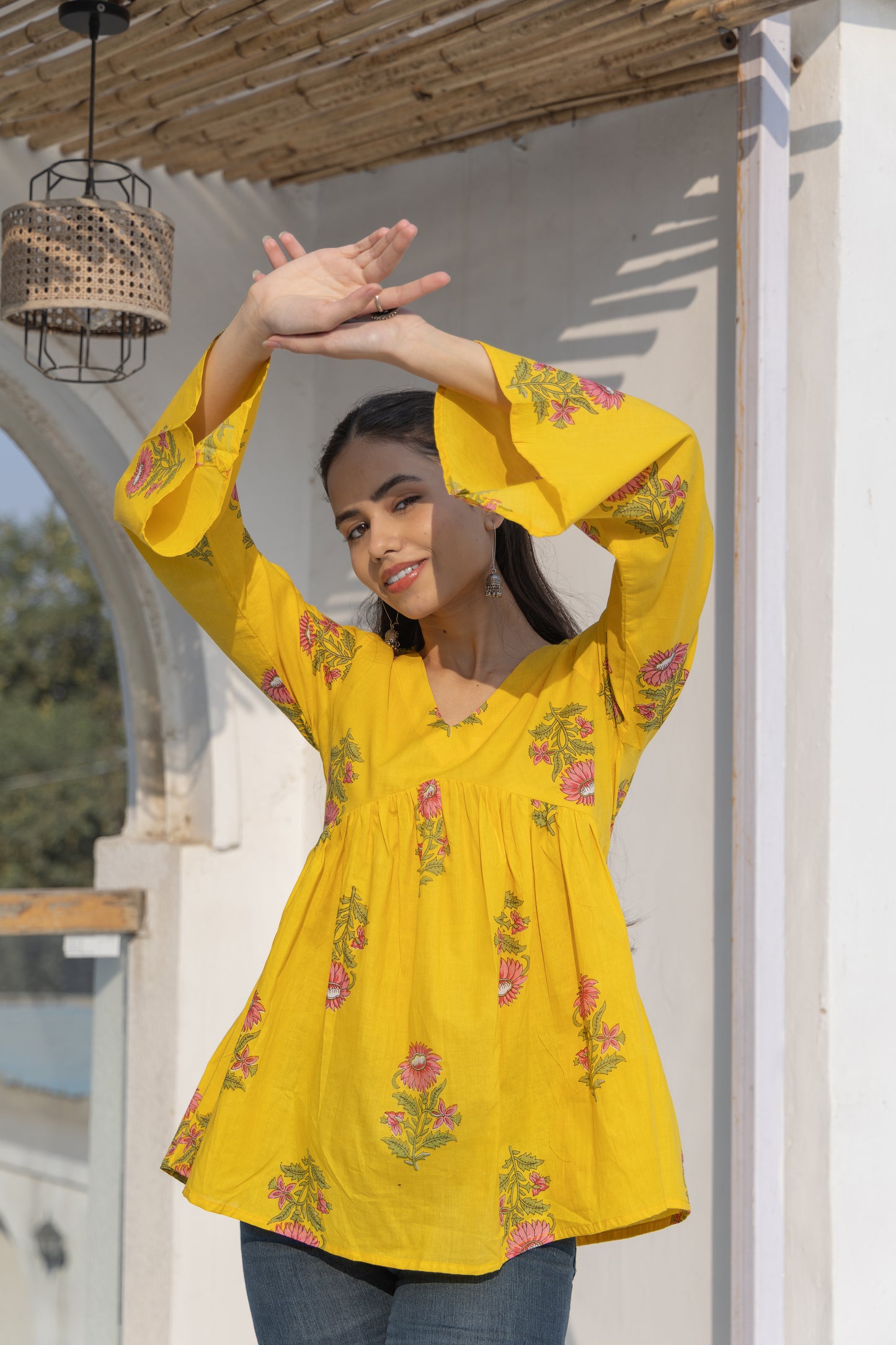 Sunlit Bloom Peplum Top (Yellow)