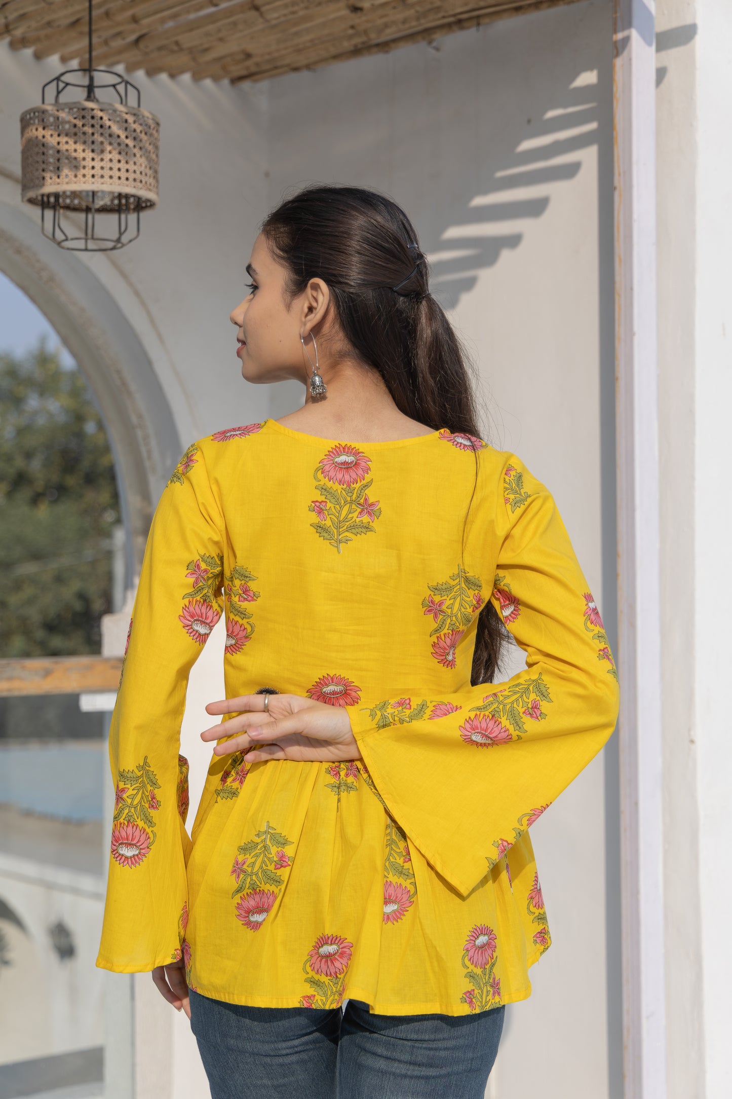 Sunlit Bloom Peplum Top (Yellow)