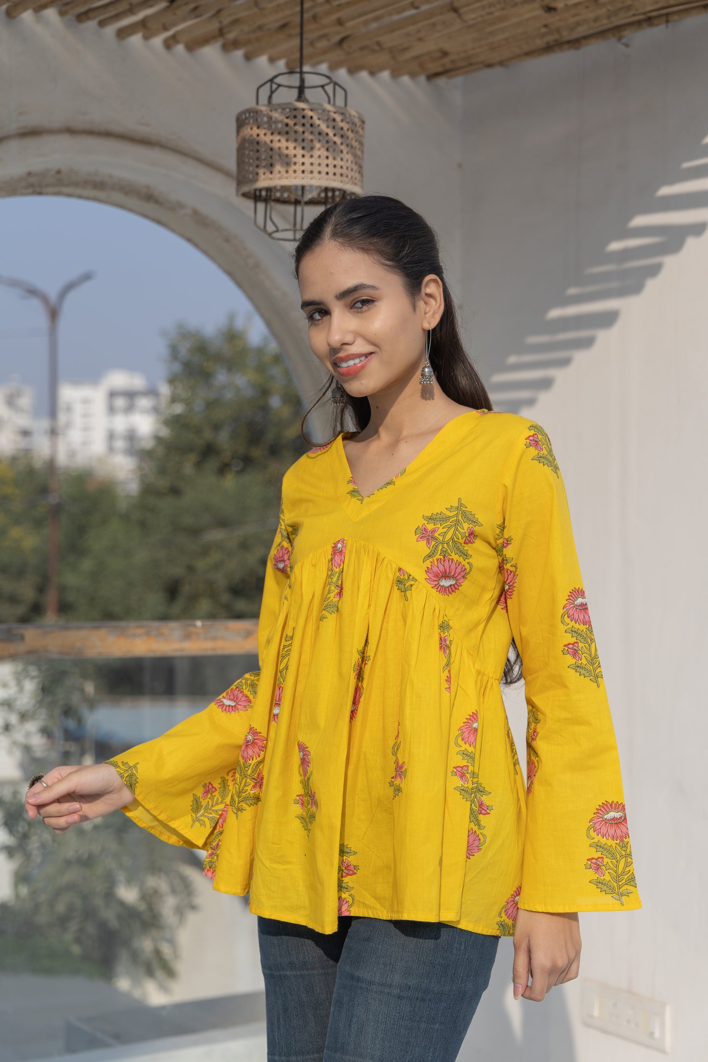 Sunlit Bloom Peplum Top (Yellow)