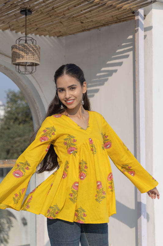 Sunlit Bloom Peplum Top (Yellow)