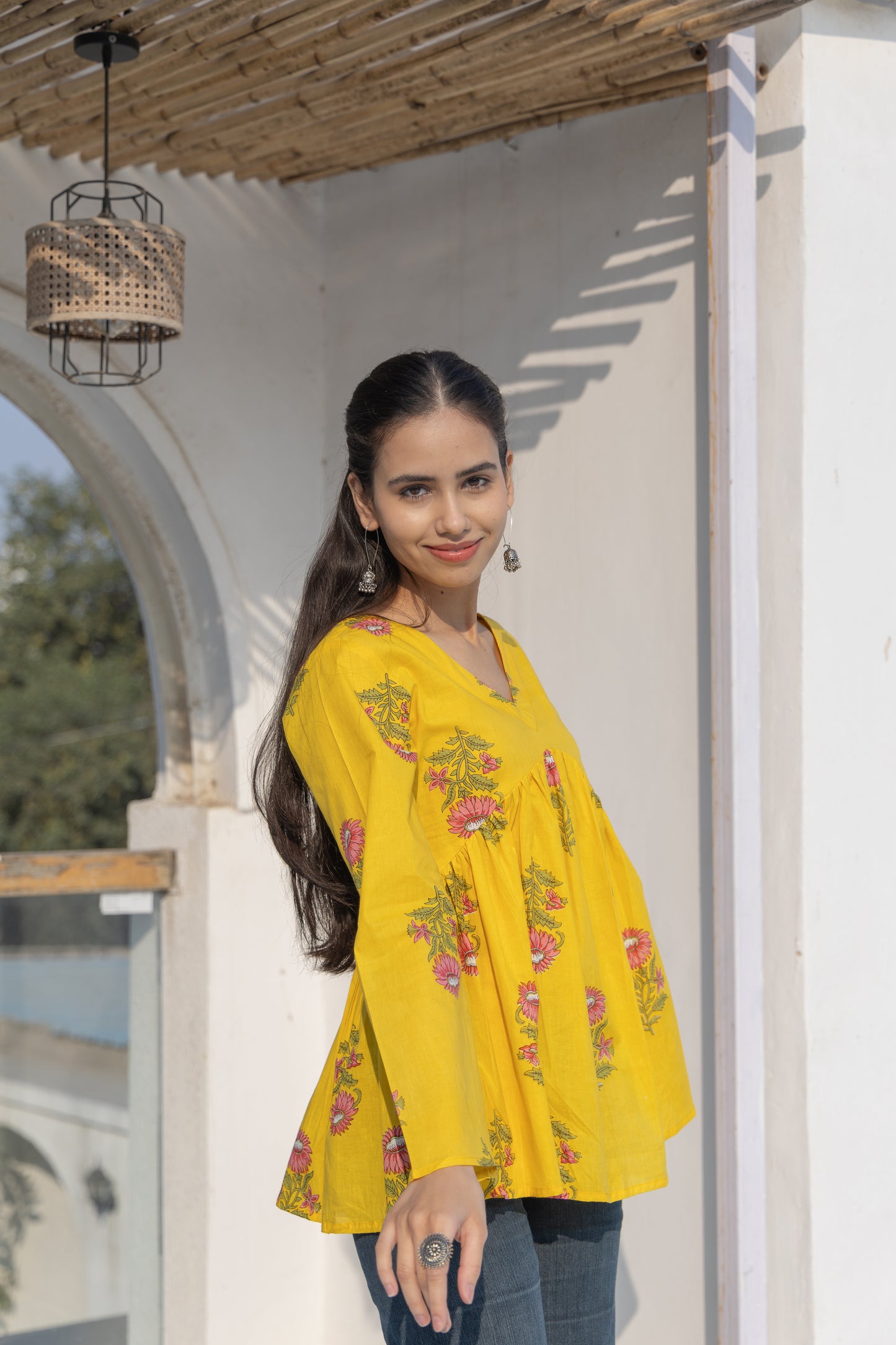 Sunlit Bloom Peplum Top (Yellow)