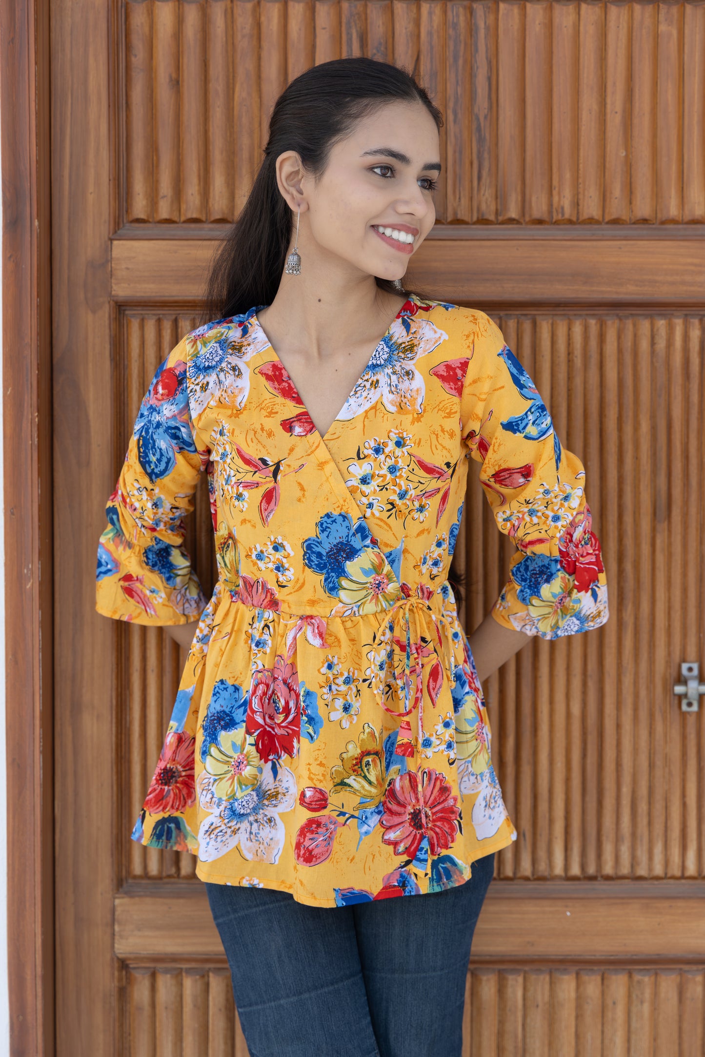 Saffron Breeze Angrakha Top (Orange)