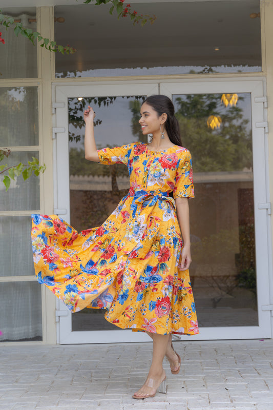 Sunlit Garden Button-Down Dress (Orange)