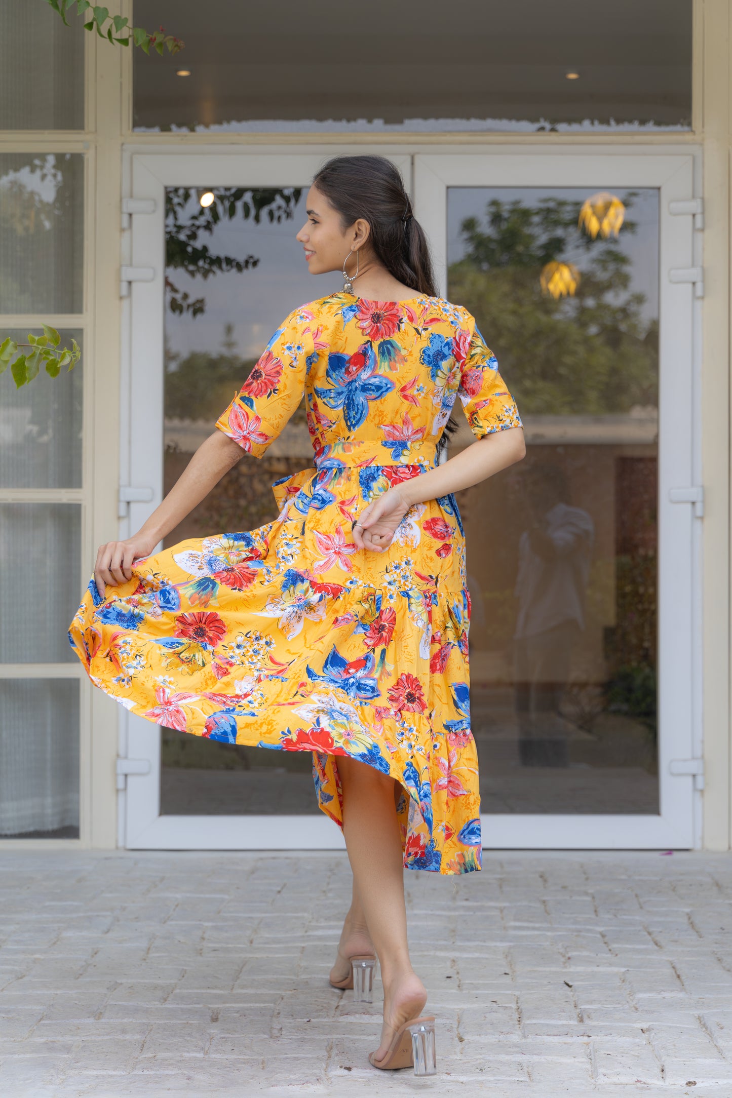 Sunlit Garden Button-Down Dress (Orange)