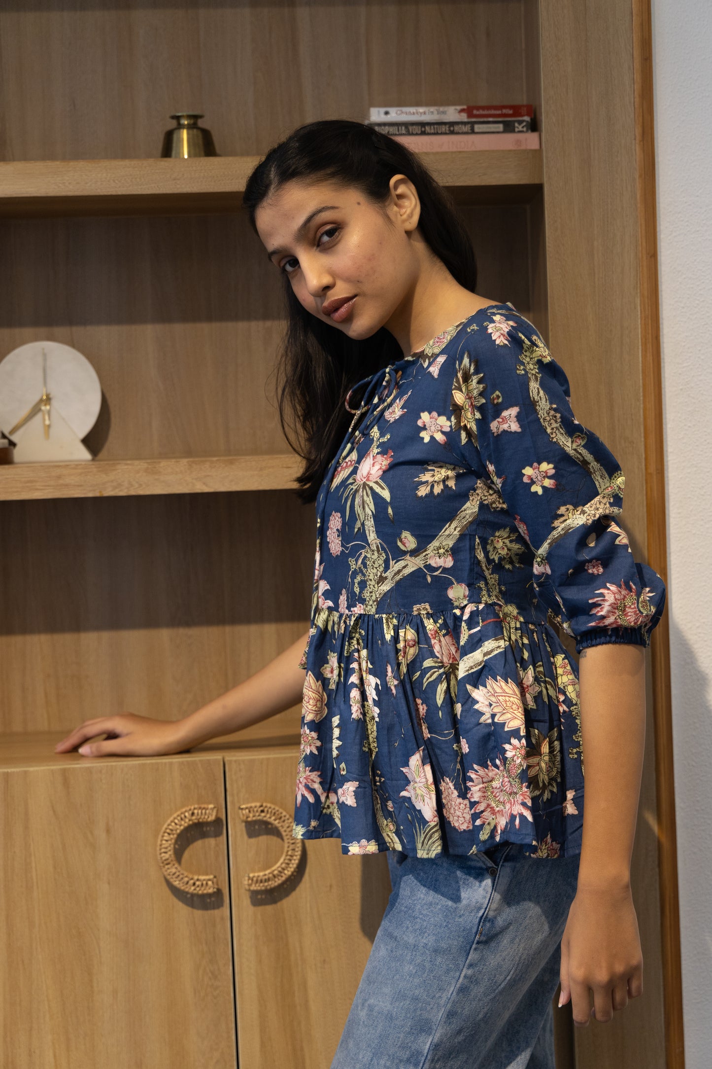 Twilight Flora Peplum Top (Navy Blue)
