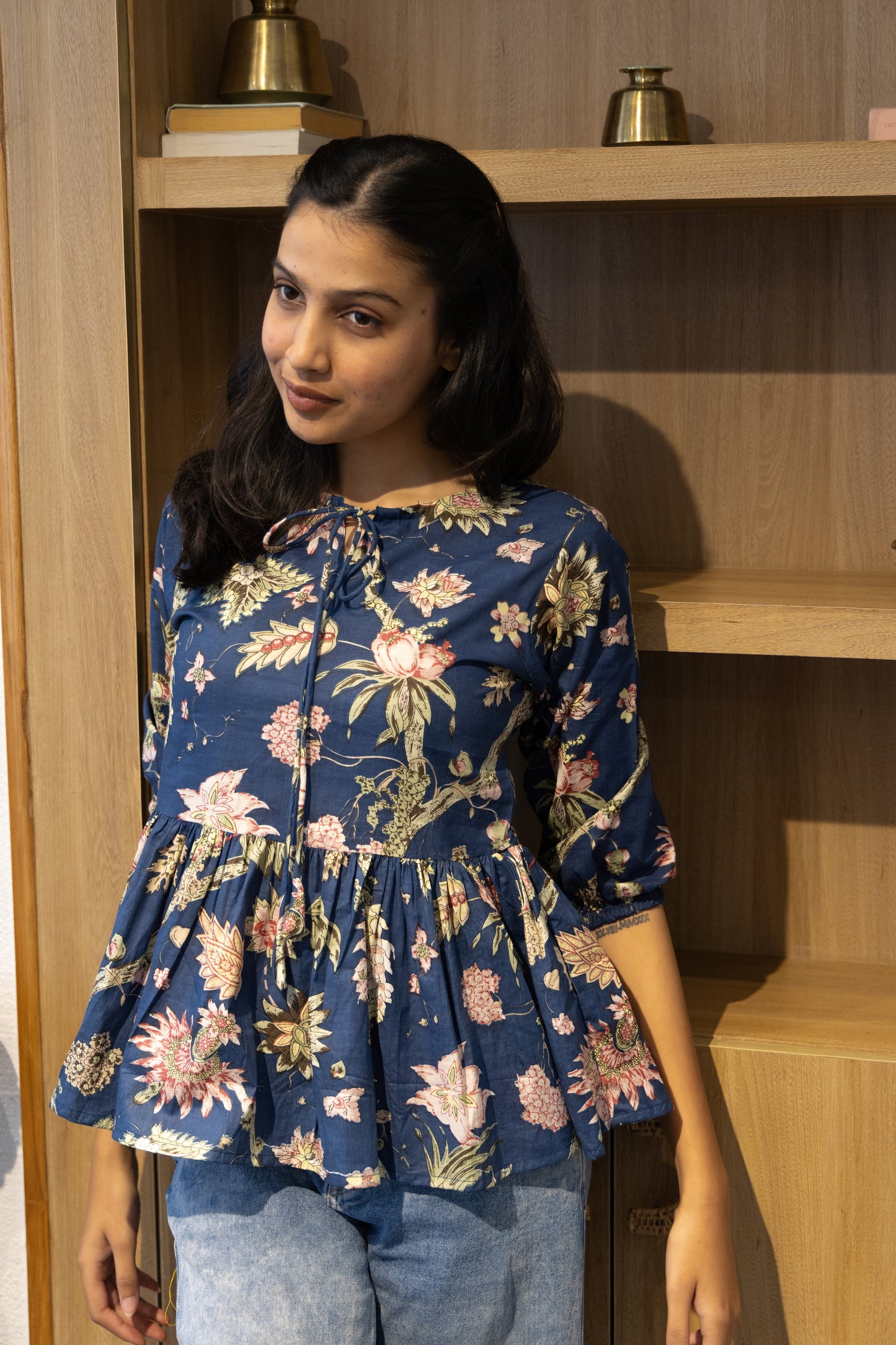 Twilight Flora Peplum Top (Navy Blue)