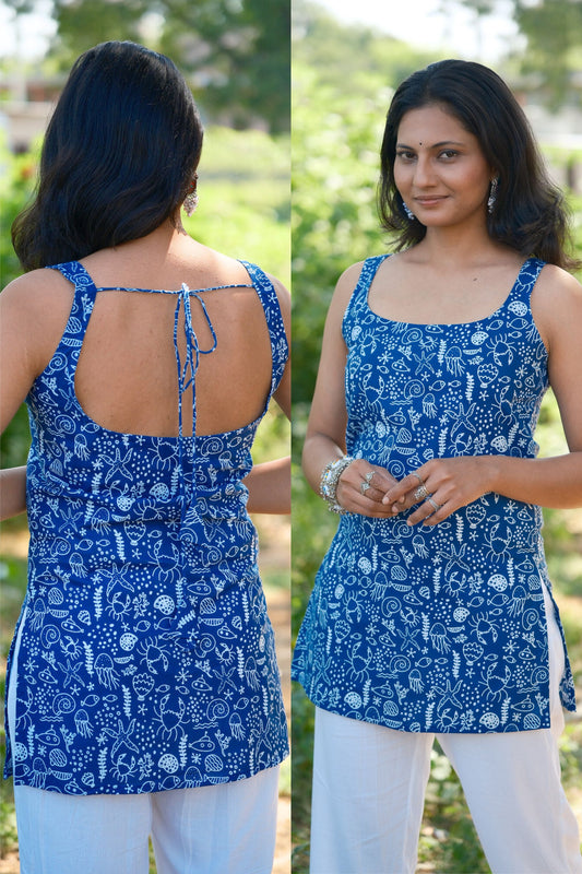 Mehira – Tie-Up Back Sleeveless Cotton Kurti