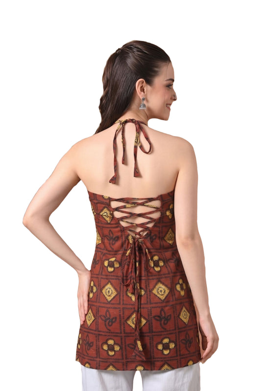 Rumi – Corset Halter Neck Top (Maroon)