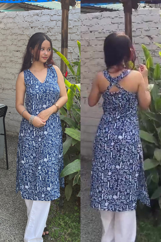 Kavya - Indigo Designer Back Kurti