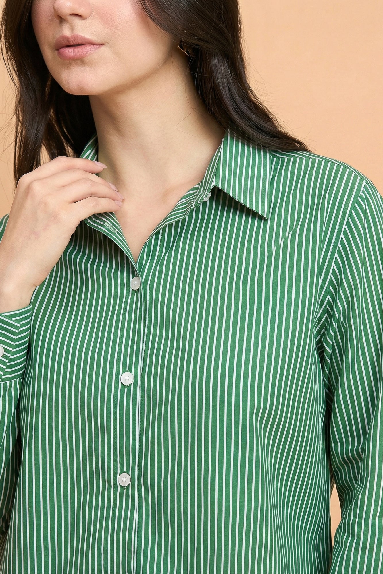 Verdeline - Striped Fitted Shirt (Emerald Green)