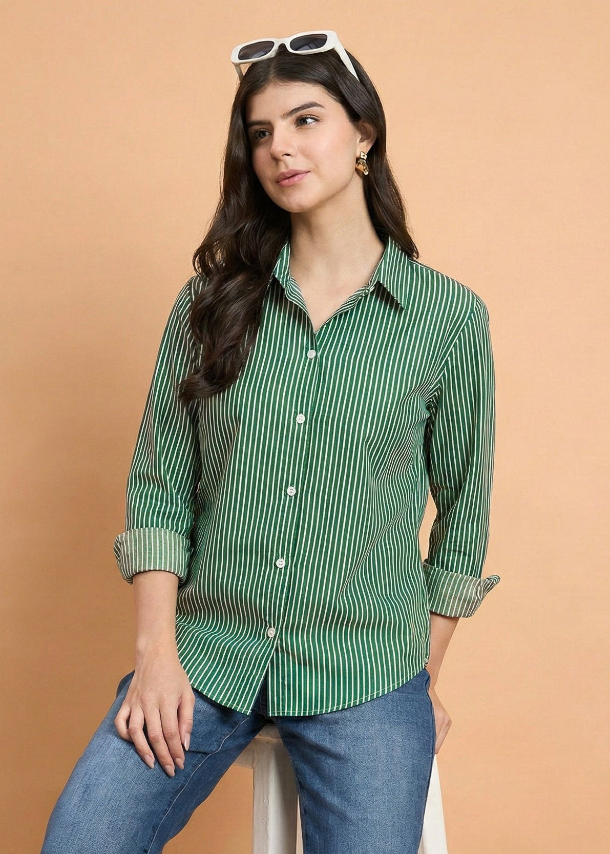 Verdeline - Striped Fitted Shirt (Emerald Green)