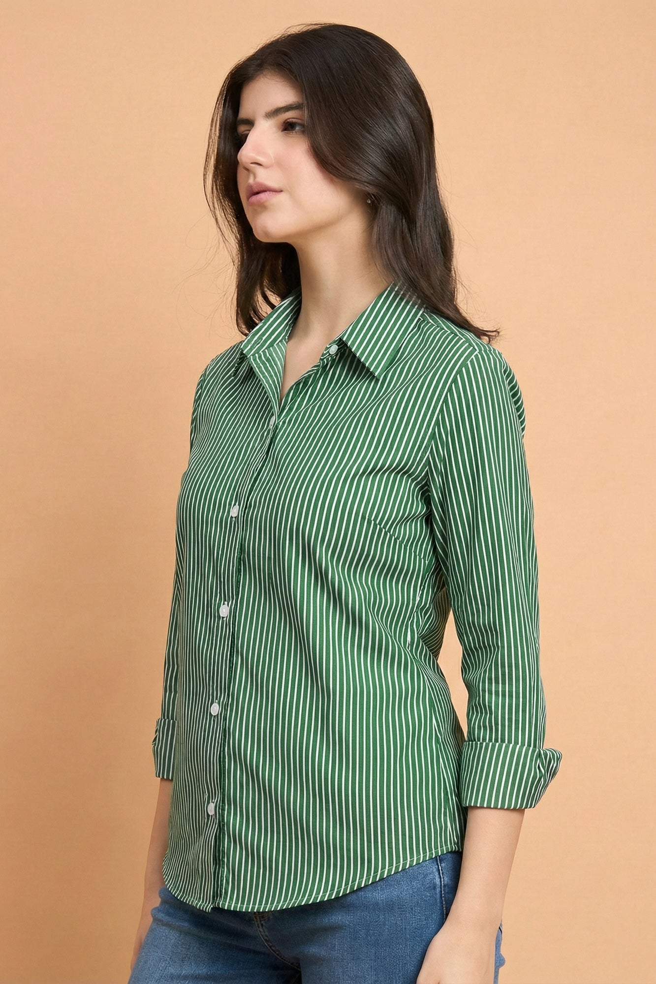 Verdeline - Striped Fitted Shirt (Emerald Green)