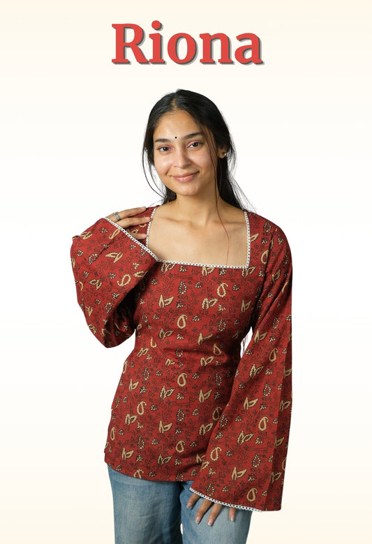 Riona – Square Neck Kurti (Maroon)