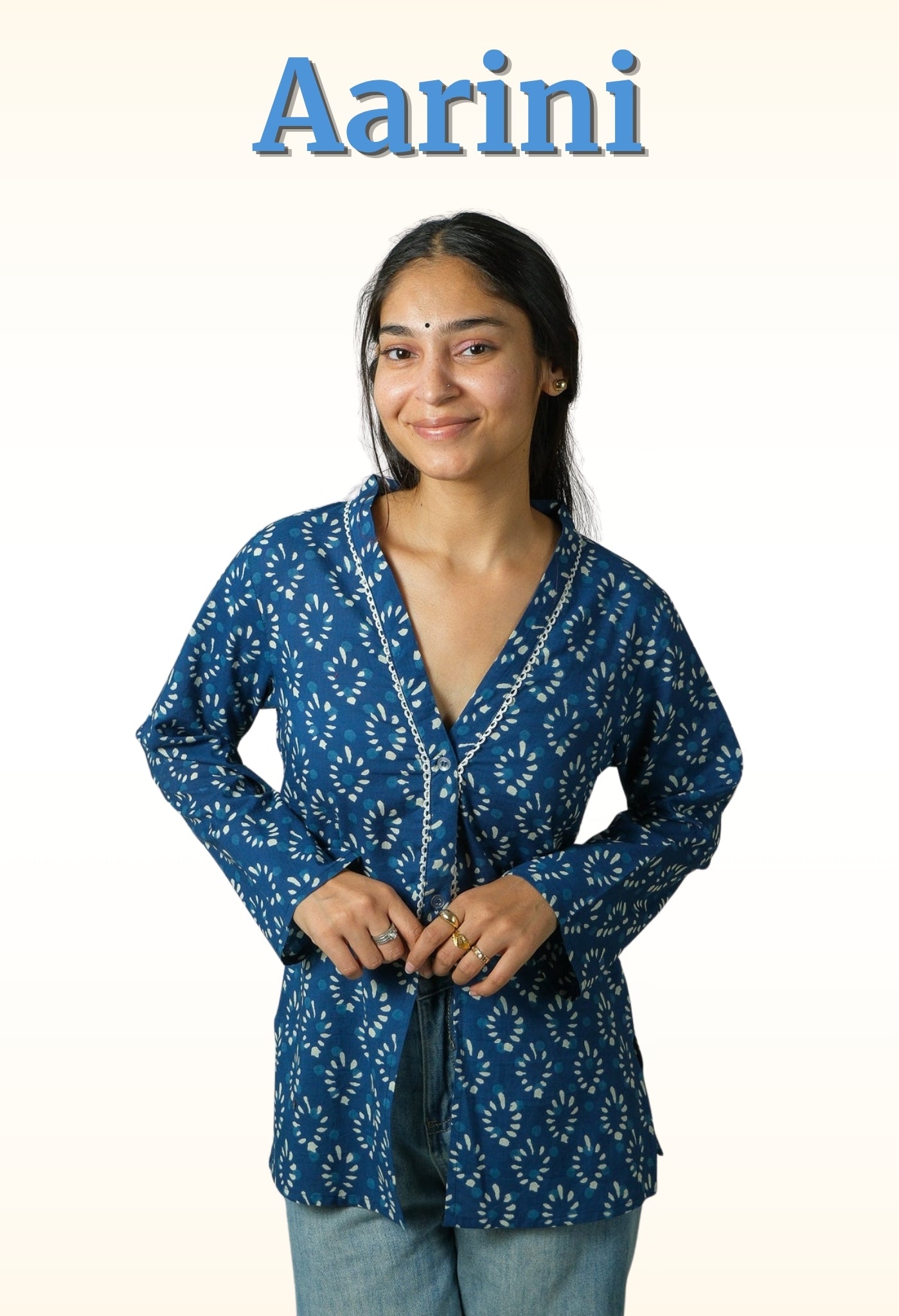 Aarini – Lace-Trim Oversized Shrug (Indigo Blue)