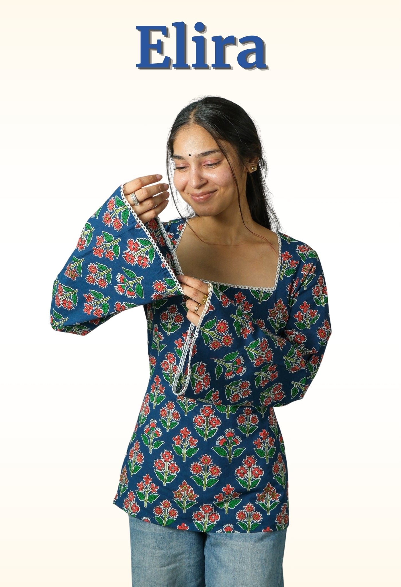 Elira – Square Neck Kurti (Blue)