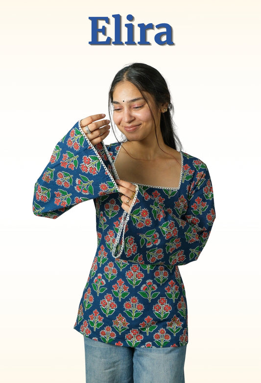 Elira – Square Neck Kurti (Blue)