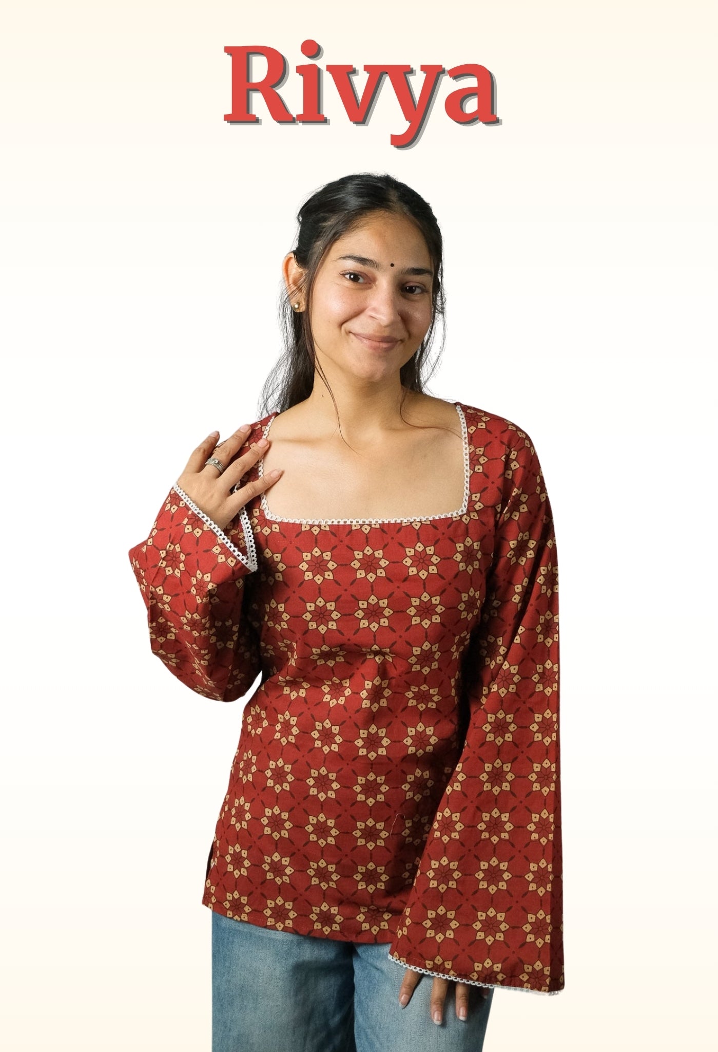 Rivya – Square Neck Kurti (Rust Red)