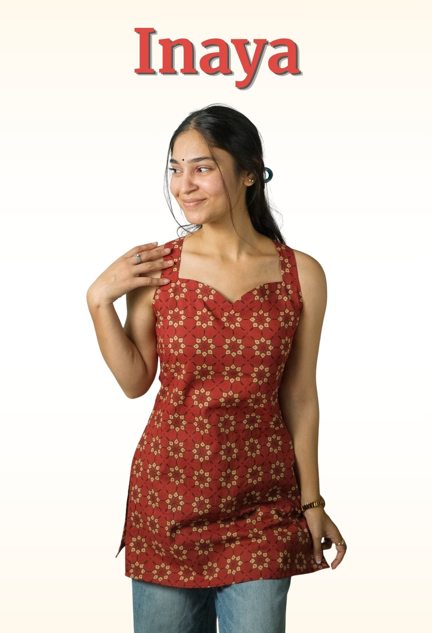 Inaya – Open Back Halter Neck Kurti (Rust Red)