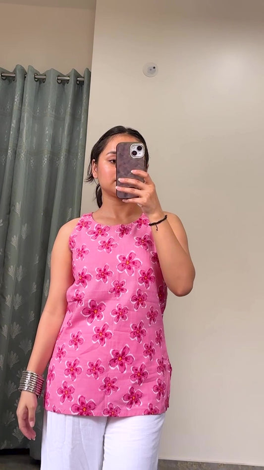 Freesia - Floral Pink Sleeveless Top