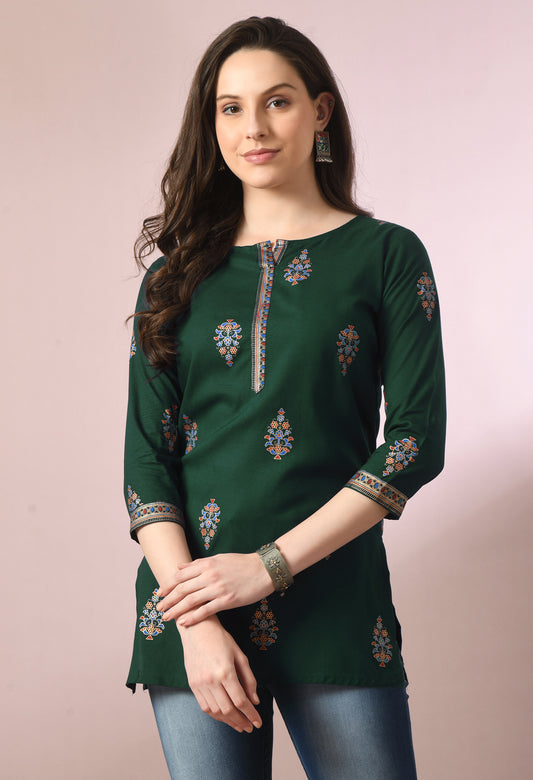Noorika – Bottle Green Ethnic Motif Kurti