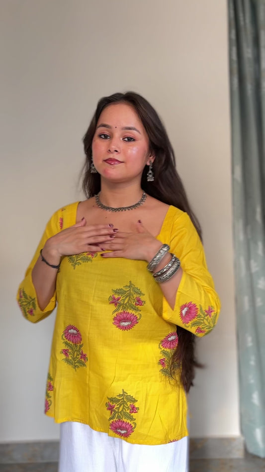 Sorrel – Bright Yellow Cotton Short Kurti