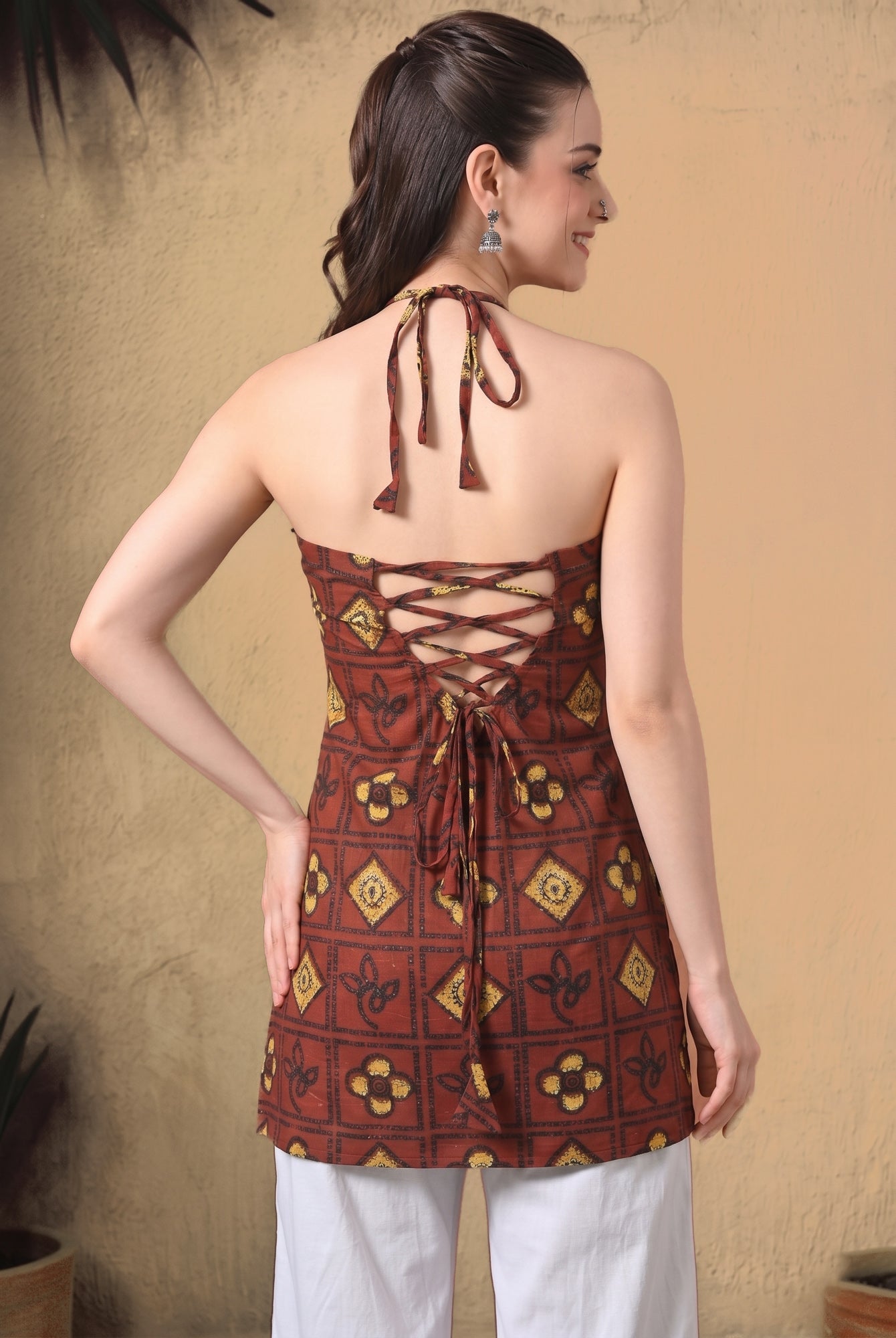 Rumi – Corset Halter Neck Top (Maroon)