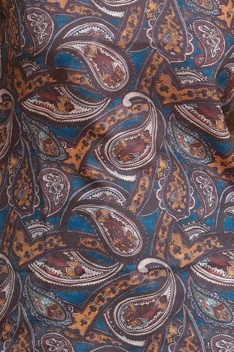 Digital Paisley Printed Cotton Sleeveless Top (Brown)